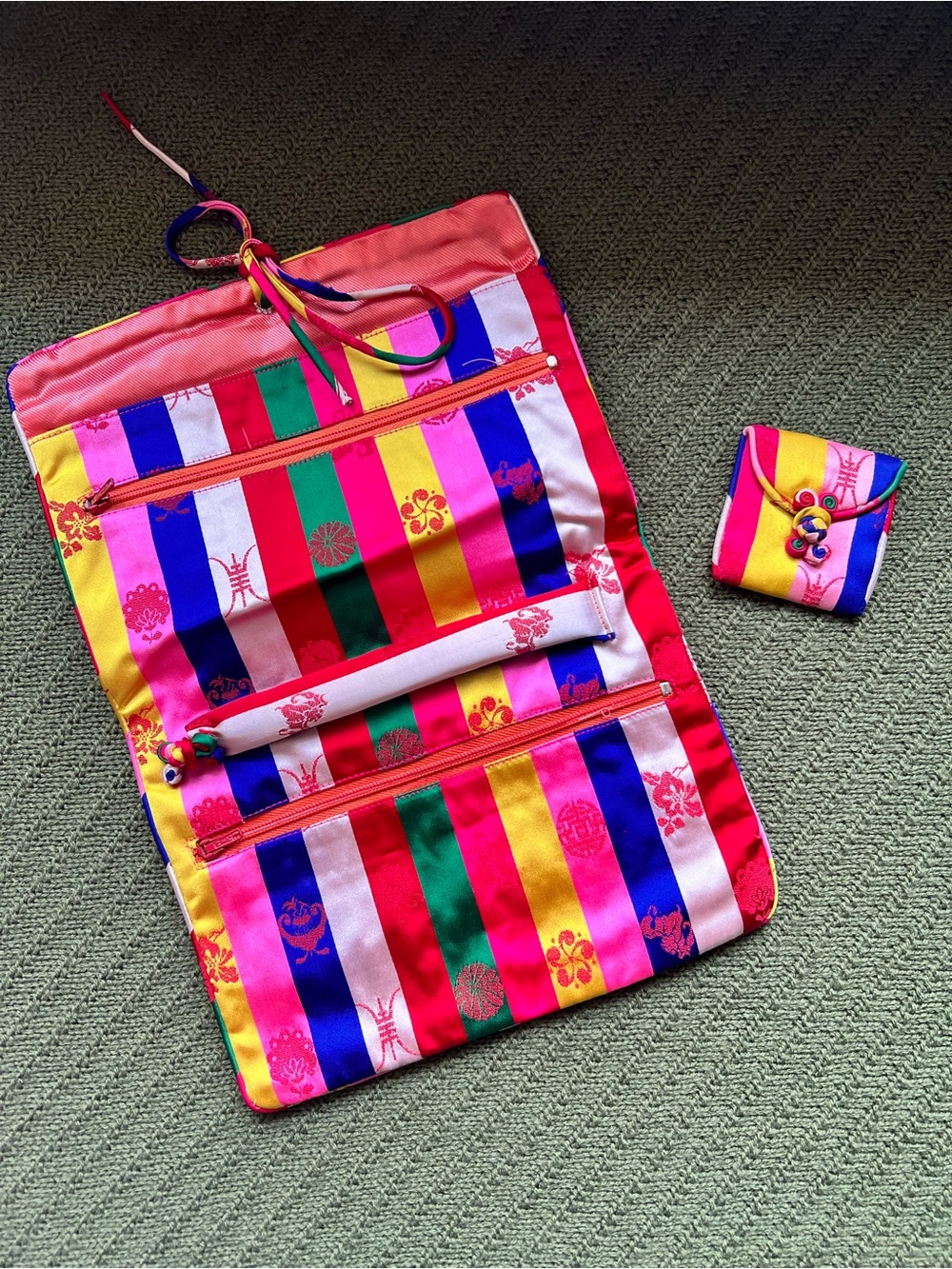 Striped Multicolor Travel Jewelry Roll with Pouch